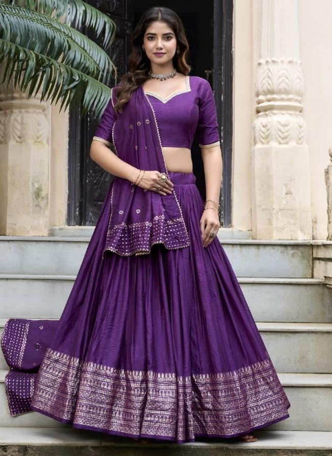 Chanderi Dark Purple Festival Wear Weaving  Readymade Lehenga Choli